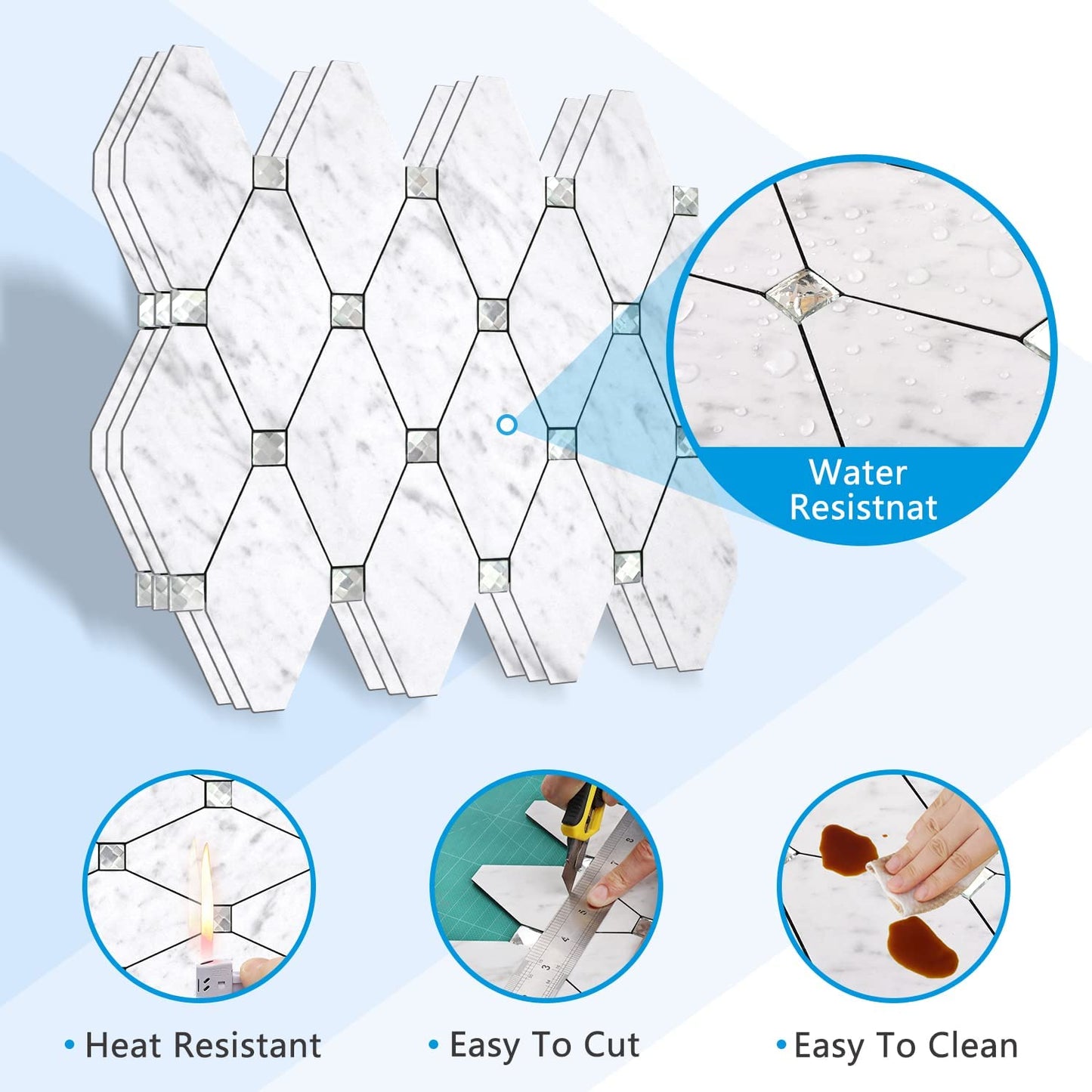 PVC Mixed Glass Mosaic Tile Backsplash - Carrara White