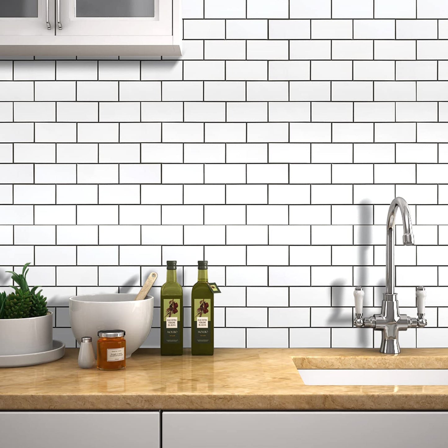 2''x4'' Subway Peel and Stick Tiles Sheeted - White