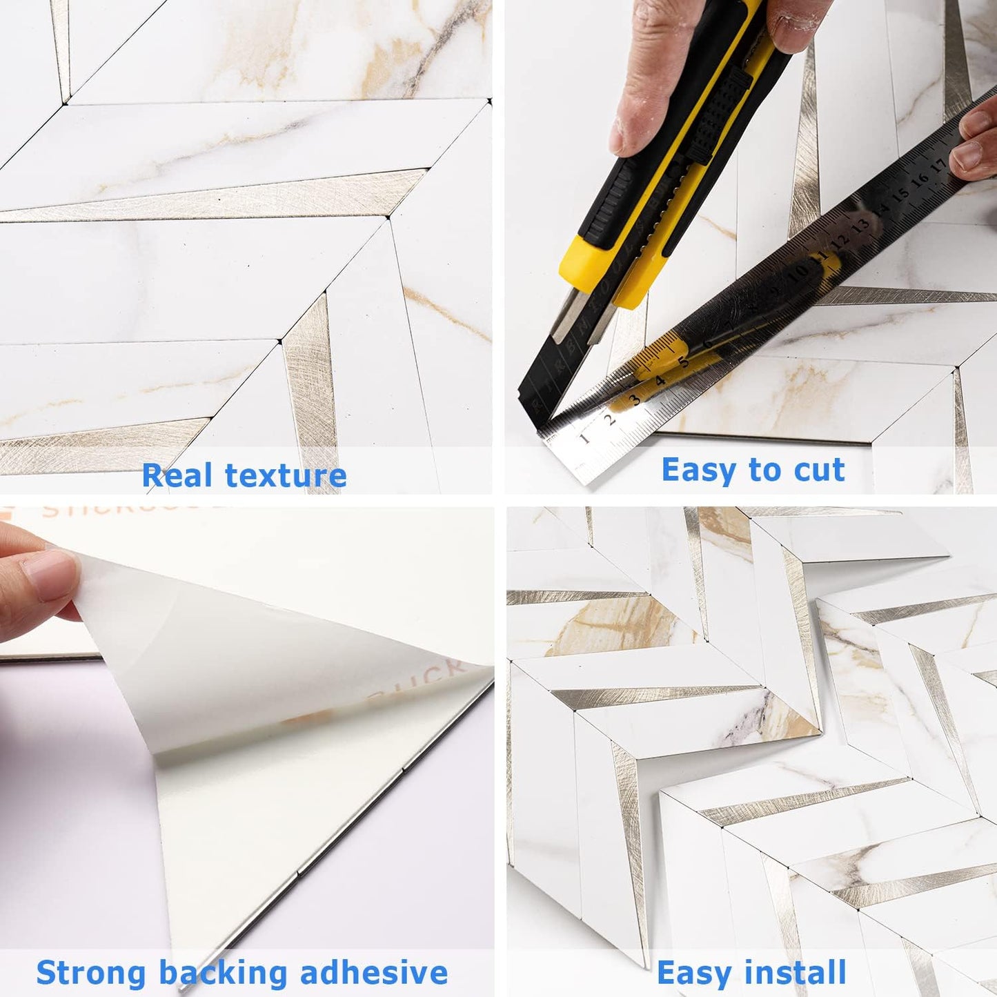 Herringbone Wall Tiles - Calacatta Marble Mixed Light Gold