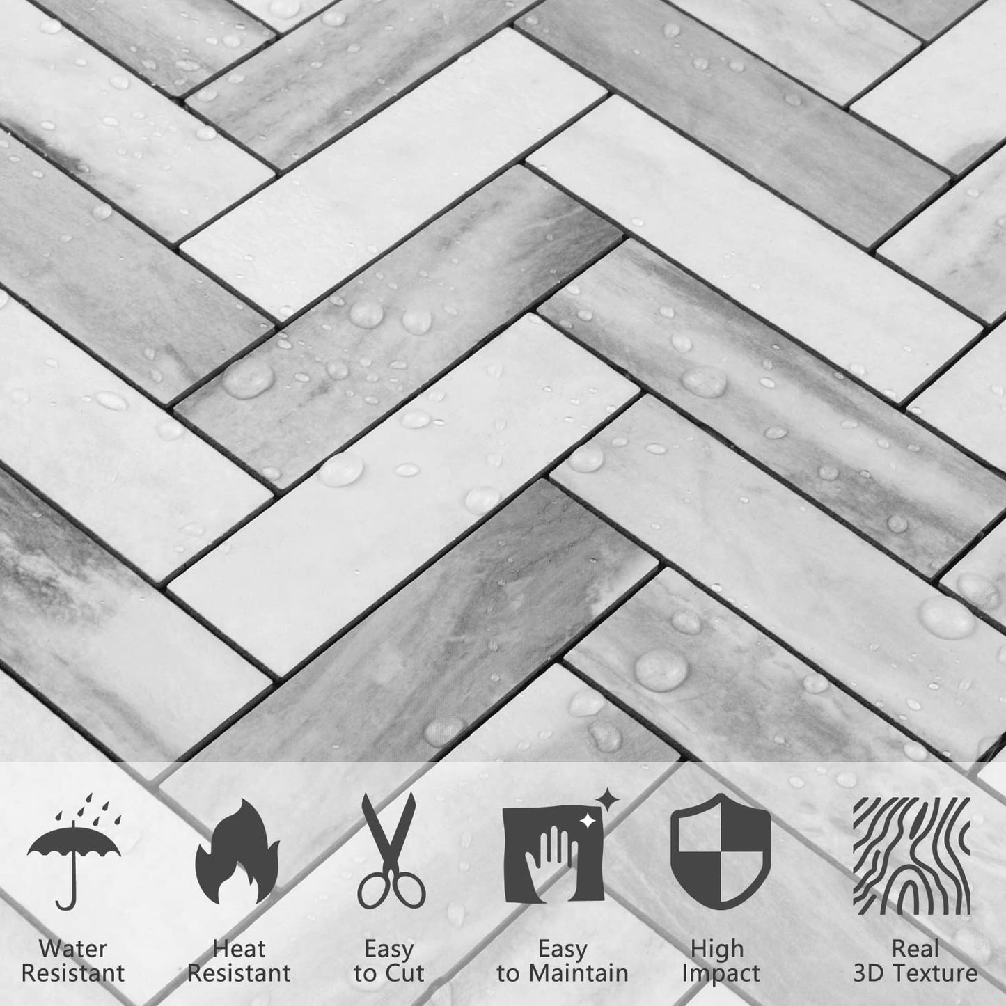 2022 Herringbone Wall Tile - Grey Wood Grain Marble
