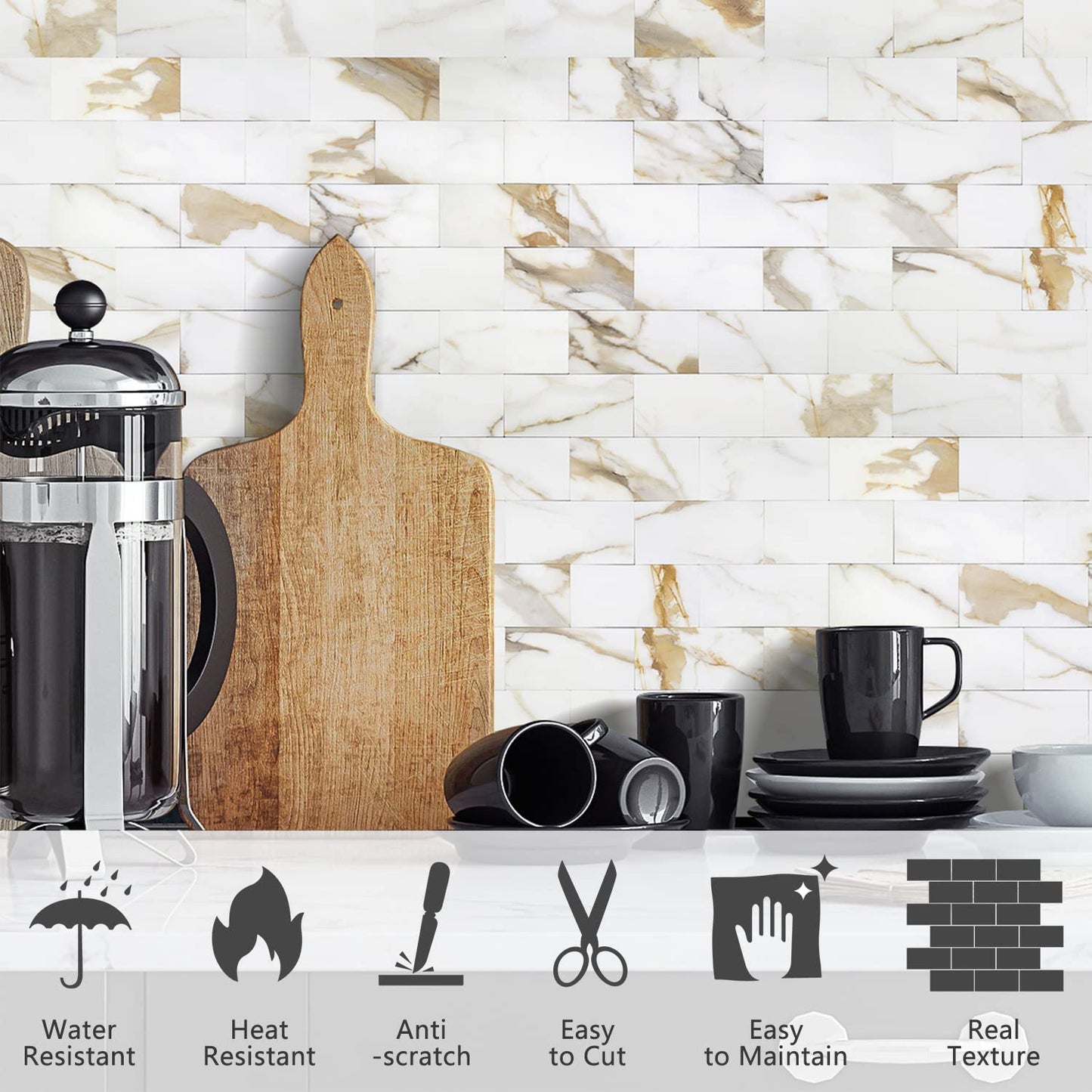 2''x4'' Subway Peel and Stick Tiles Sheeted - Calacatta Gold Marble