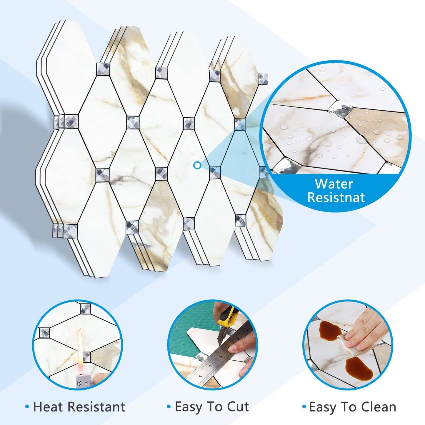 PVC Mixed Glass Mosaic Tile Backsplash - Calacatta Golden