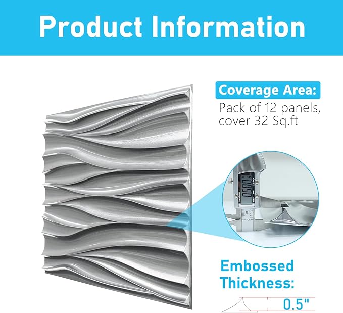 Wave Design Textured PVC Wall Panels - Brushed Silver