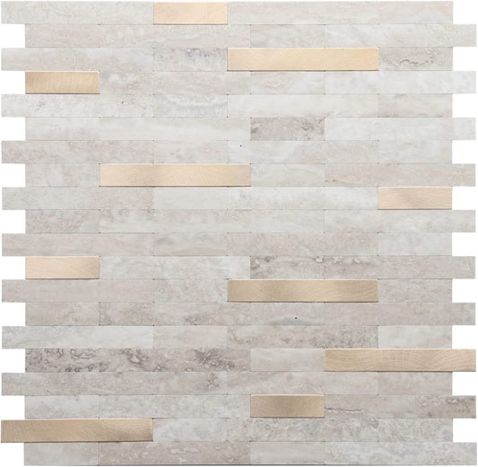 Faux Stone Mixed Metal Linear Blend - Beige with Metal Gold