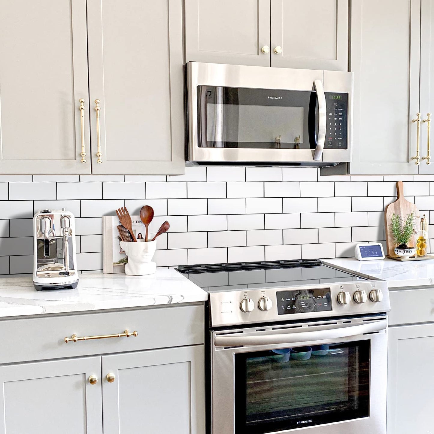 3''x6'' Subway Mosaic Tiles Sheeted - White With Gray Grout