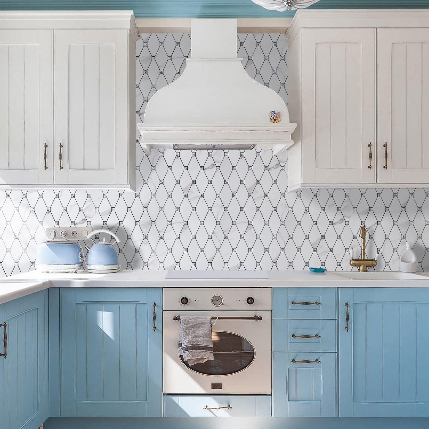 PVC Mixed Glass Mosaic Tile Backsplash - Calacatta