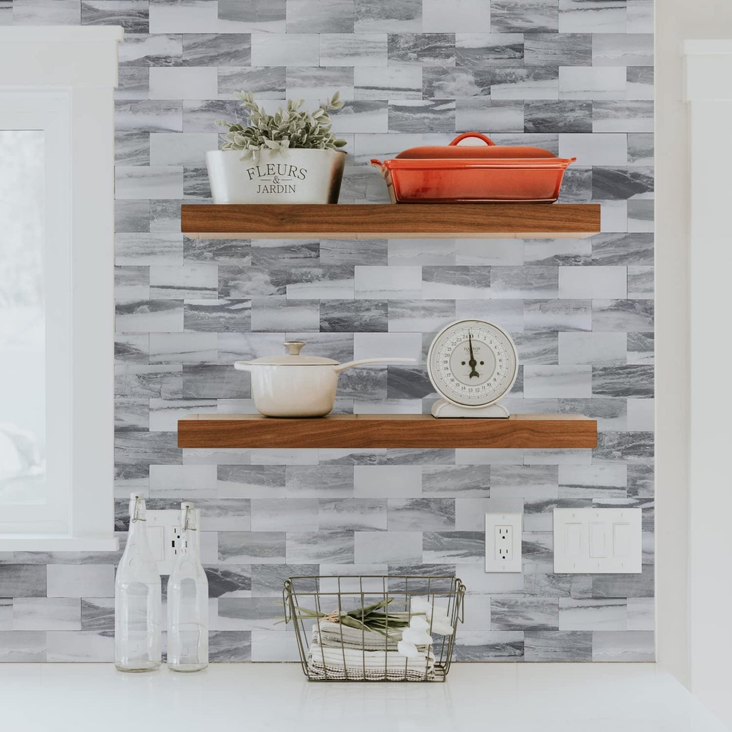 2''x4'' Subway Peel and Stick Tiles Sheeted - Marble Grey