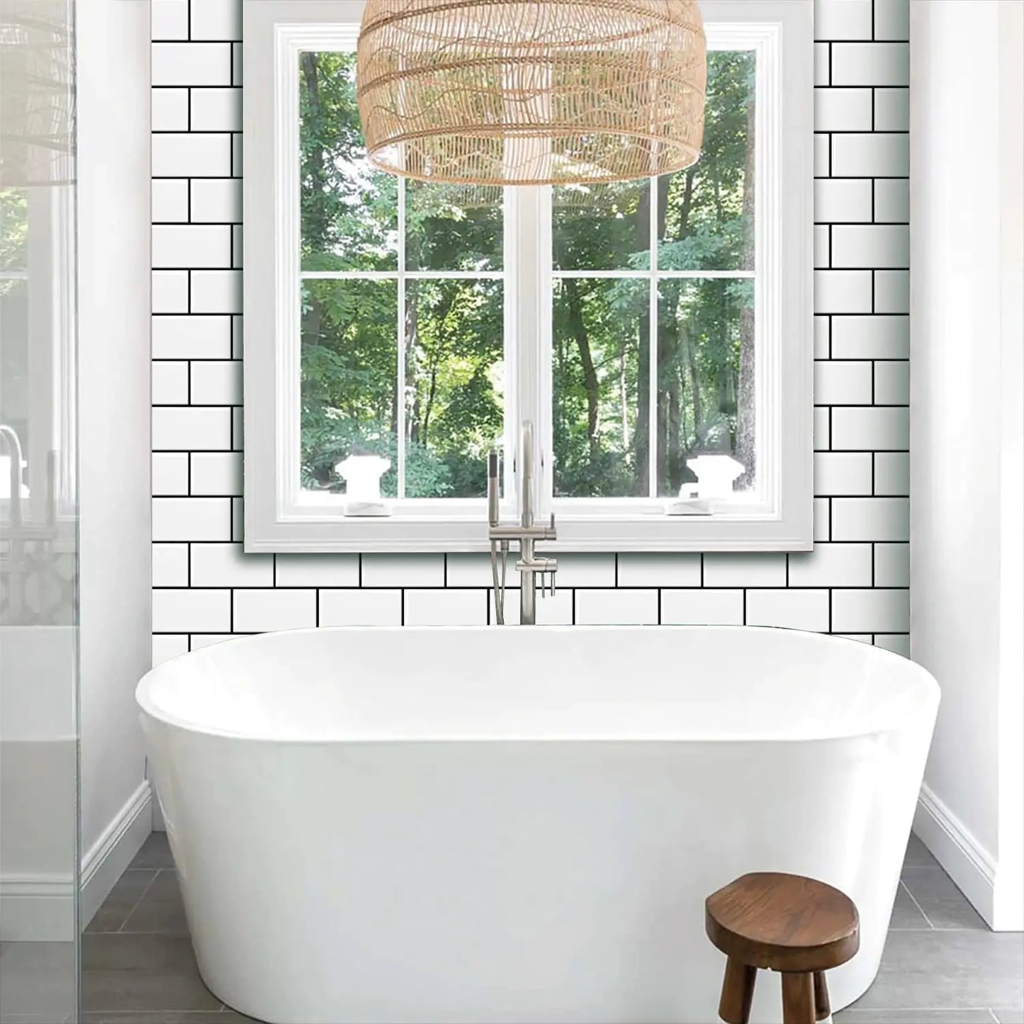 Subway Tile Peel and Stick Backsplash - White with Black Grout