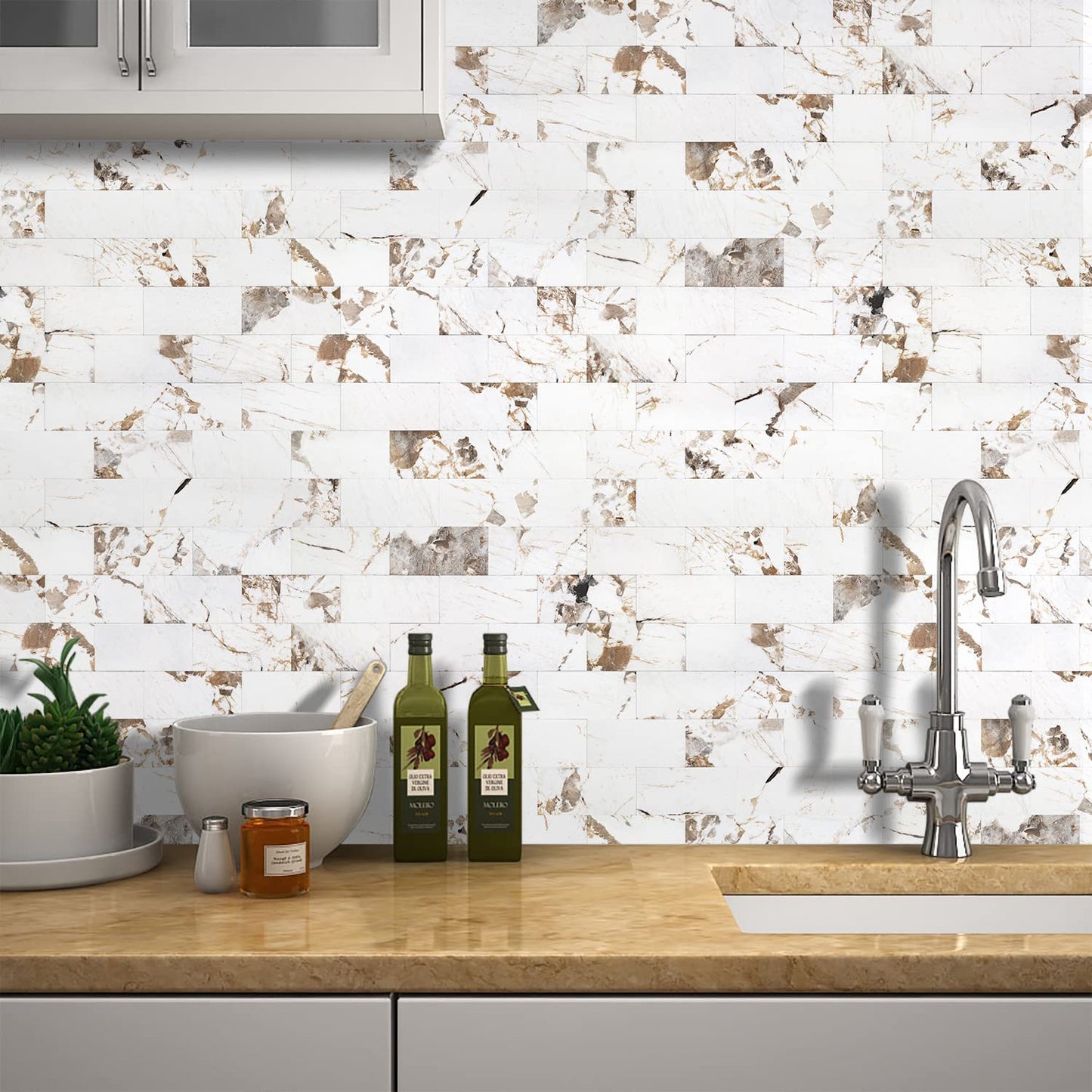 2''x4'' Subway Peel and Stick Tiles Sheeted - Belgium White Marble