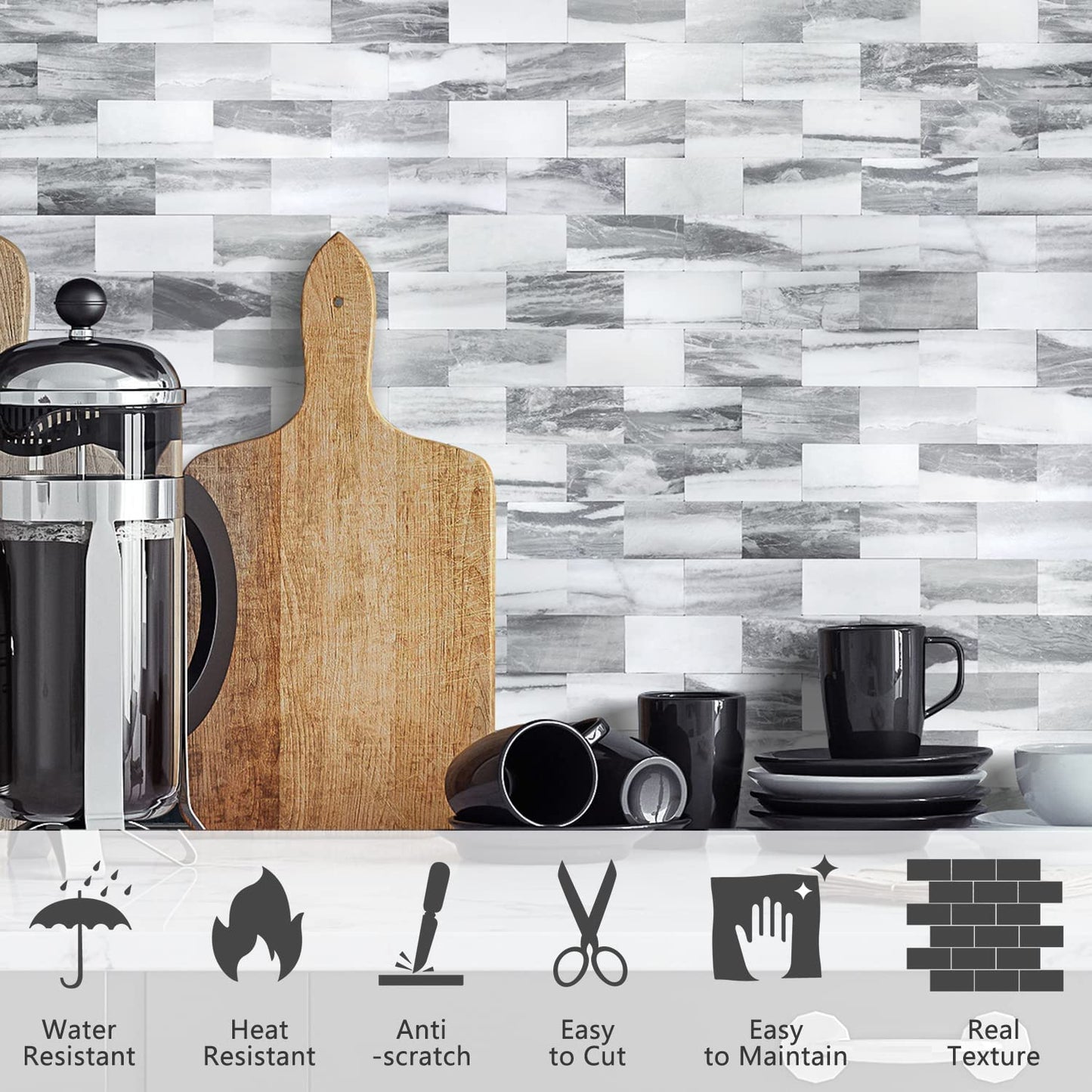 2''x4'' Subway Peel and Stick Tiles Sheeted - Marble Grey