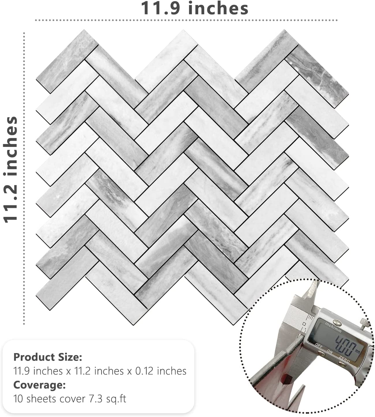 2022 Herringbone Wall Tile - Grey Wood Grain Marble