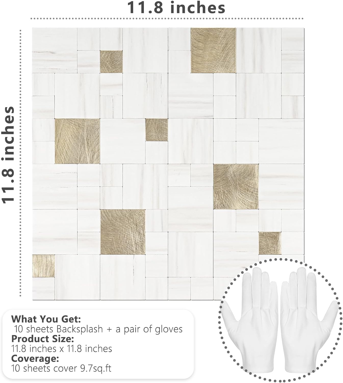 Square Mosaic Peel and Stick Tiles - Dolomite White