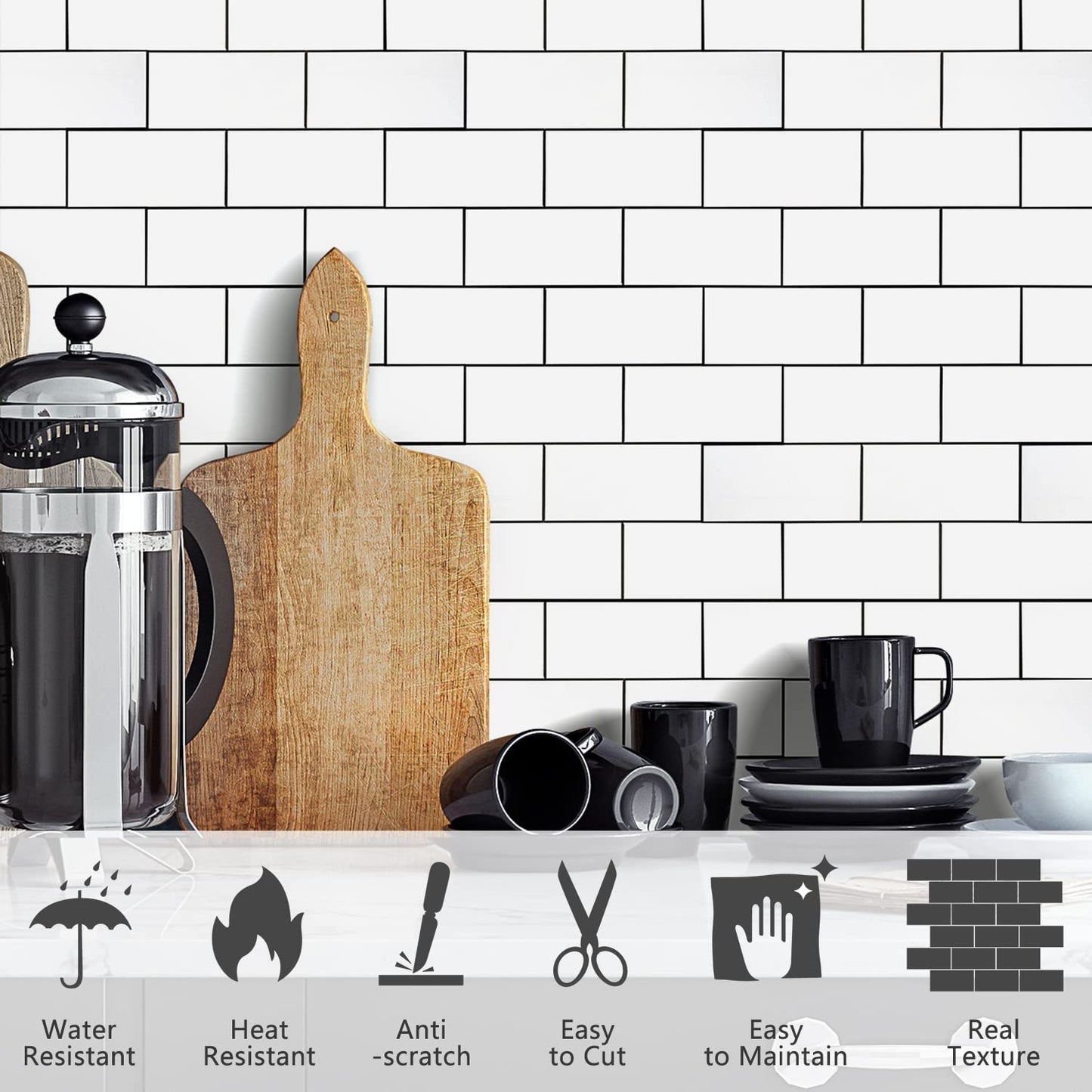 3''x6'' Subway Mosaic Tiles Sheeted - White With Gray Grout