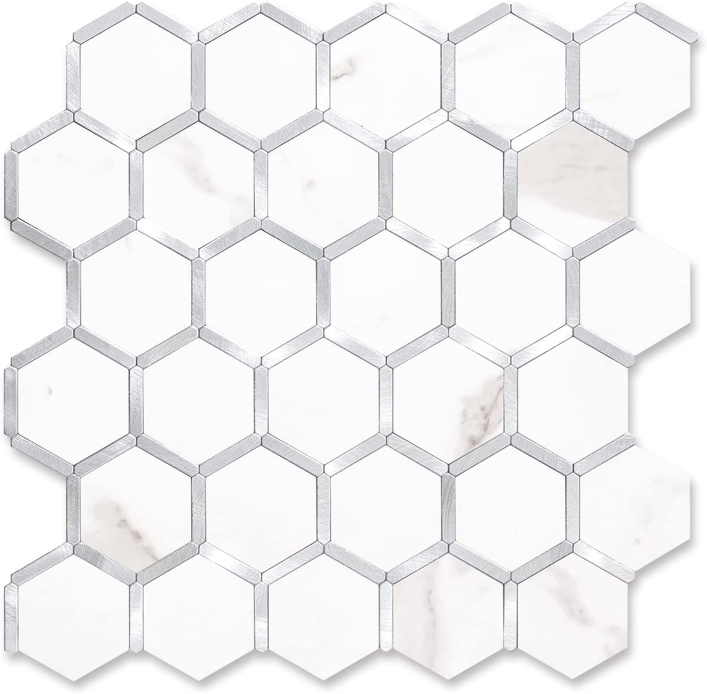 Hexagon Faux Stone Mixed Metal - Staturio White Marble With Metal Silver