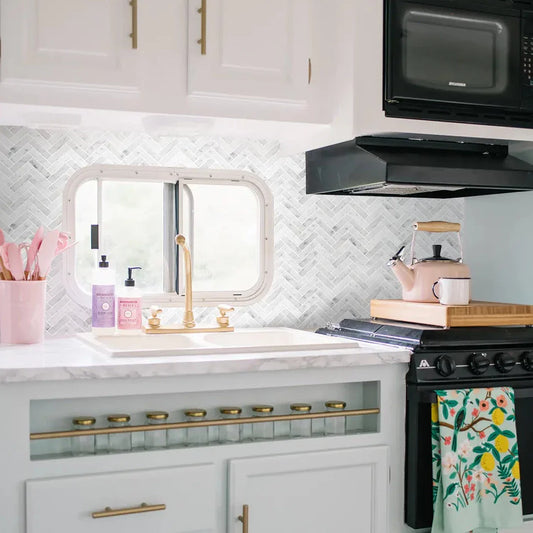 Carrara Marble Look Herringbone Tile - Carrara White