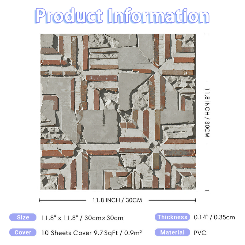 3D Industrial Vintage Style Peel and Stick Wall Tile
