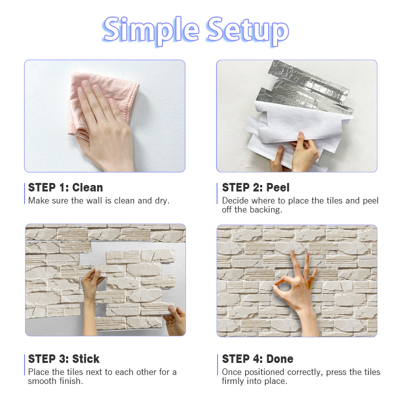3D Embossed White & Cream Tone Stone Peel and Stick Wall Tile