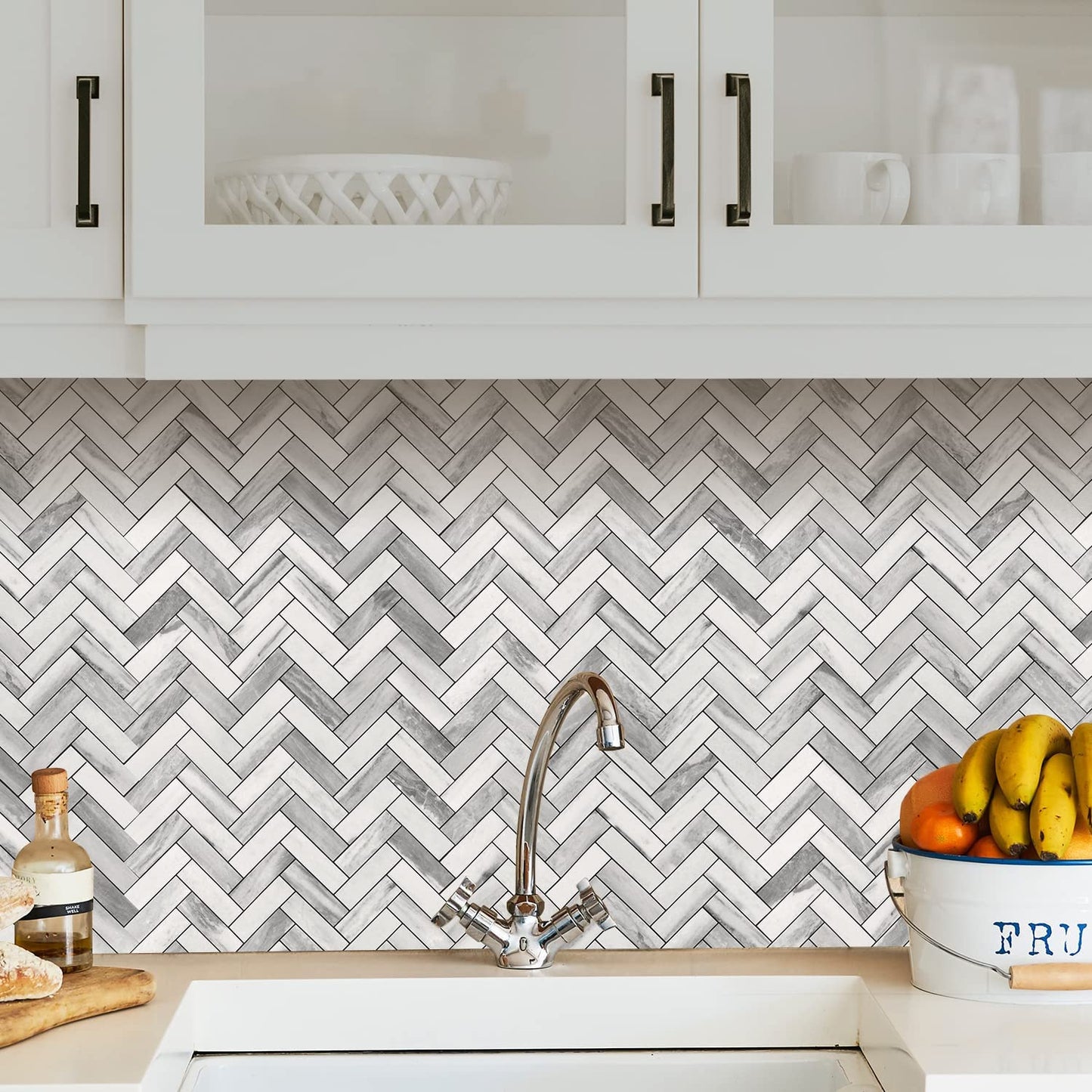 2022 Herringbone Wall Tile - Grey Wood Grain Marble