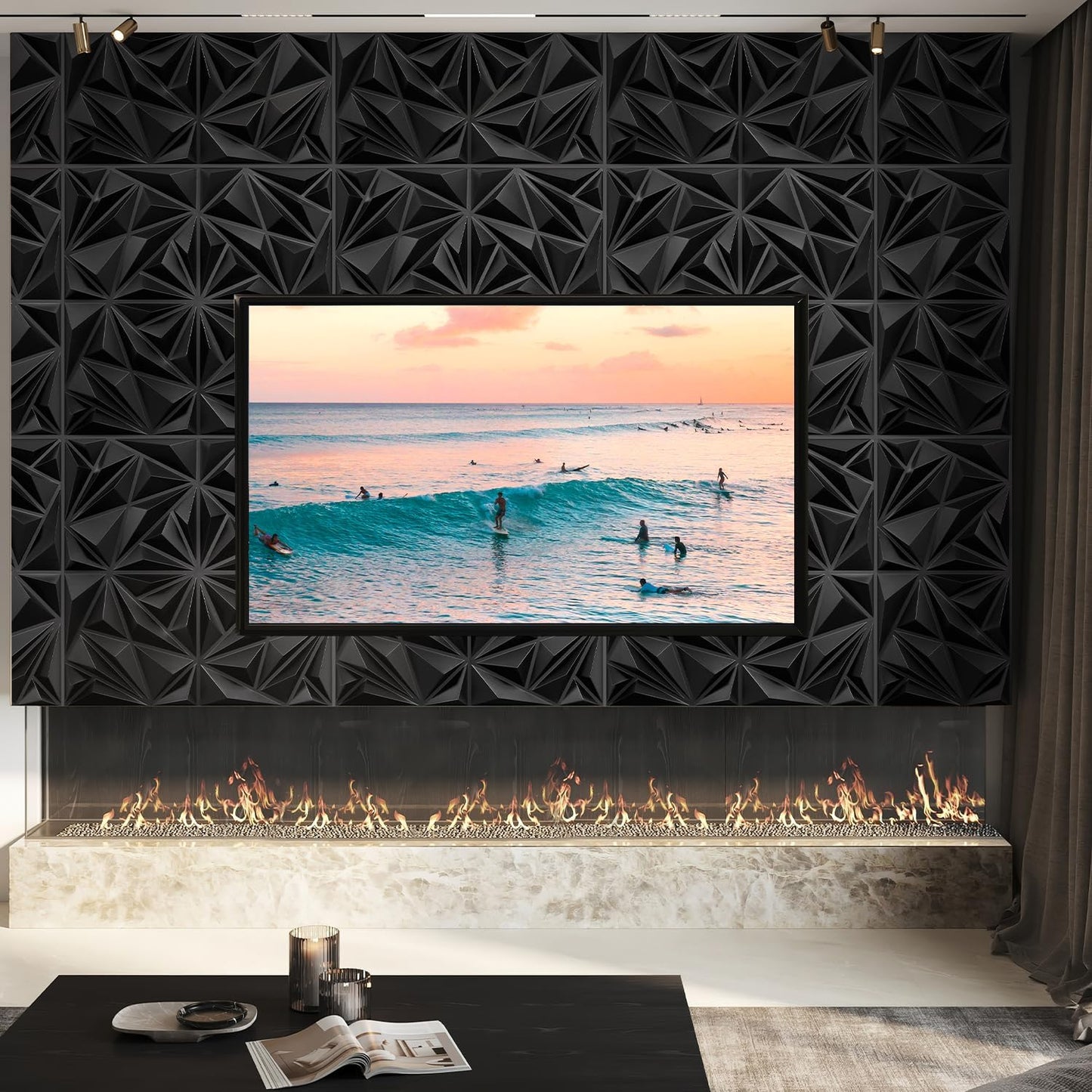 Triangle Diamond Design 3D PVC Wall Panels - Black