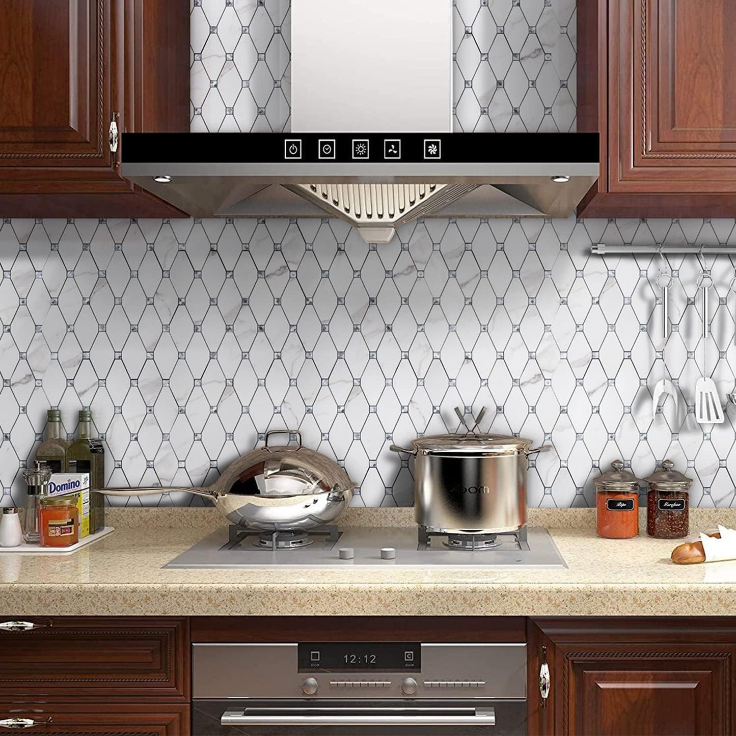 PVC Mixed Glass Mosaic Tile Backsplash - Calacatta