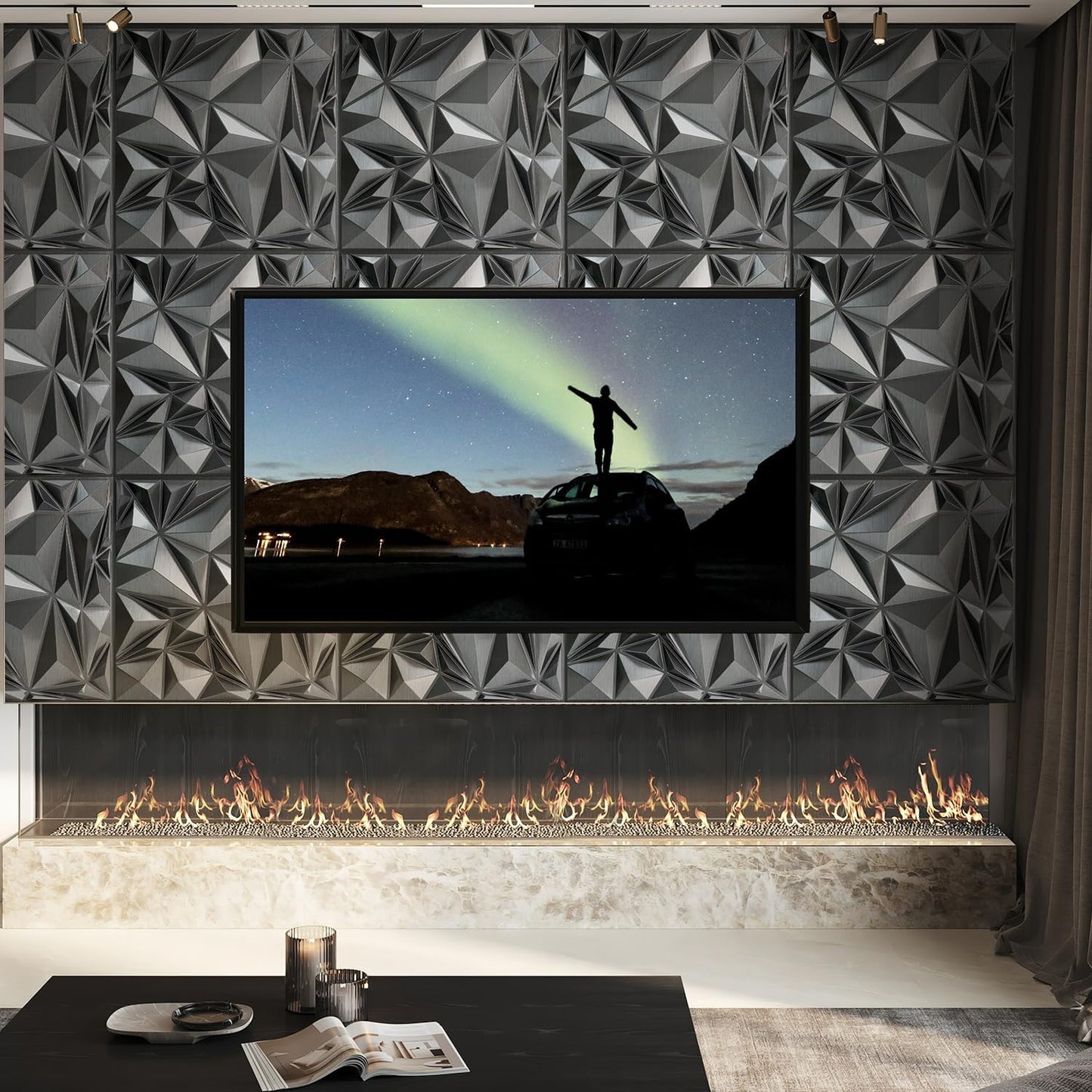 Irregular Diamond 3D Wall Panels - Brushed Silver