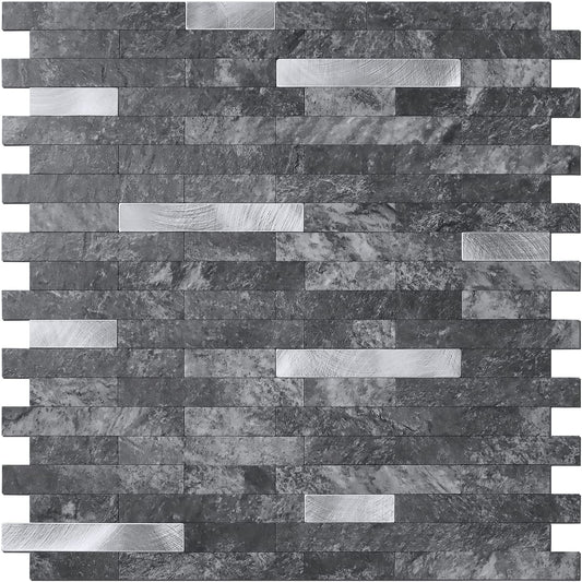 Faux Stone Mixed Metal Linear Blend - Black Slate with Metal Silver