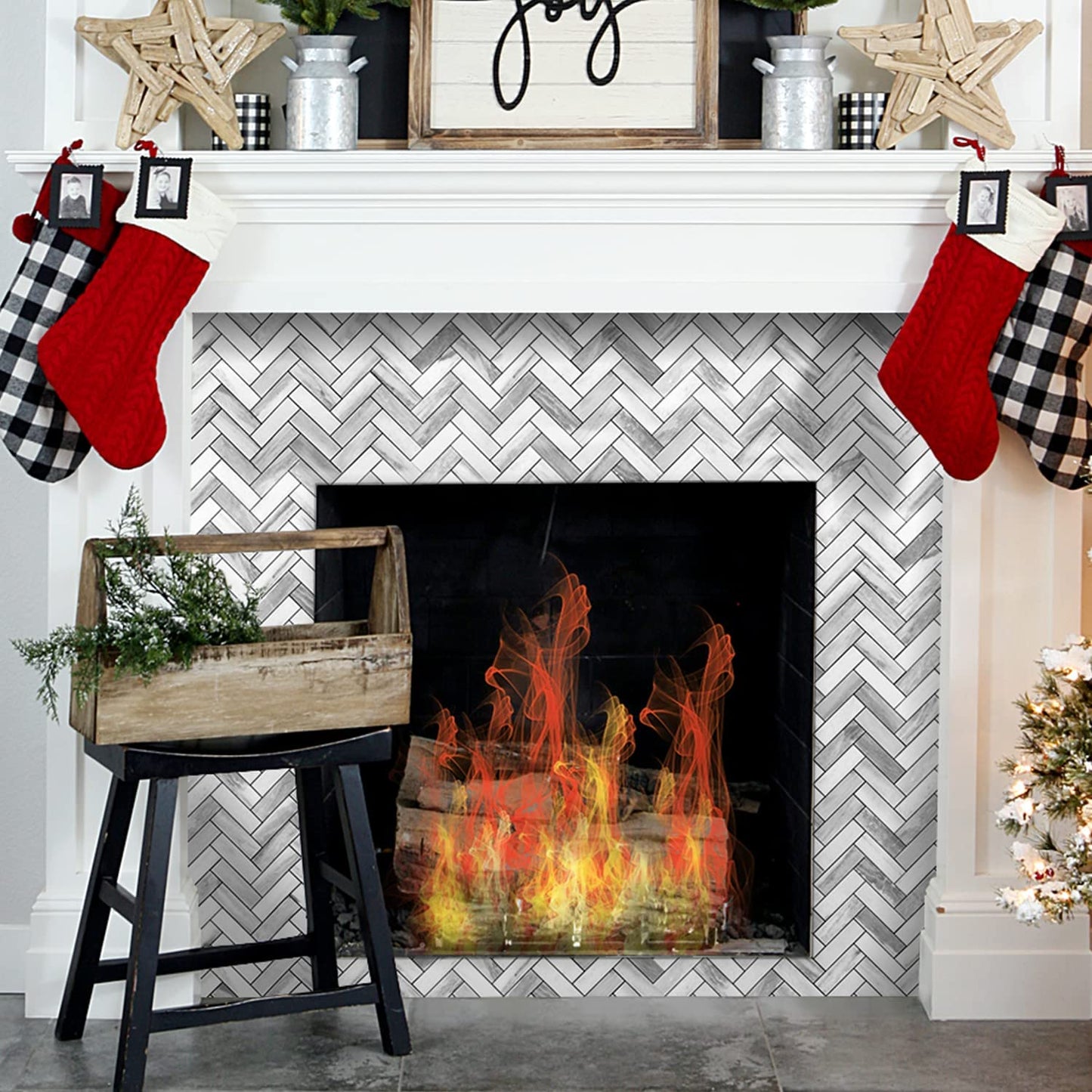 2022 Herringbone Wall Tile - Grey Wood Grain Marble