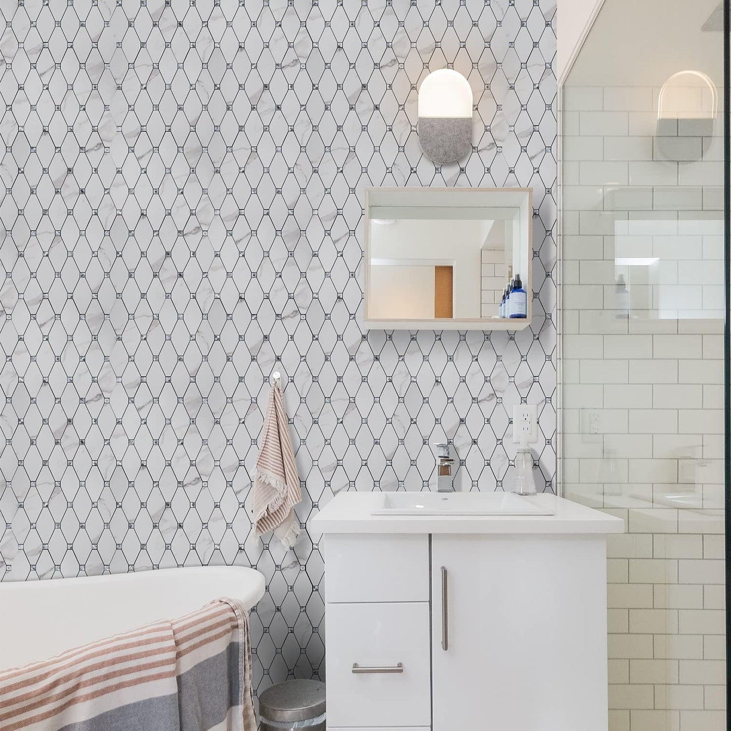 PVC Mixed Glass Mosaic Tile Backsplash - Calacatta