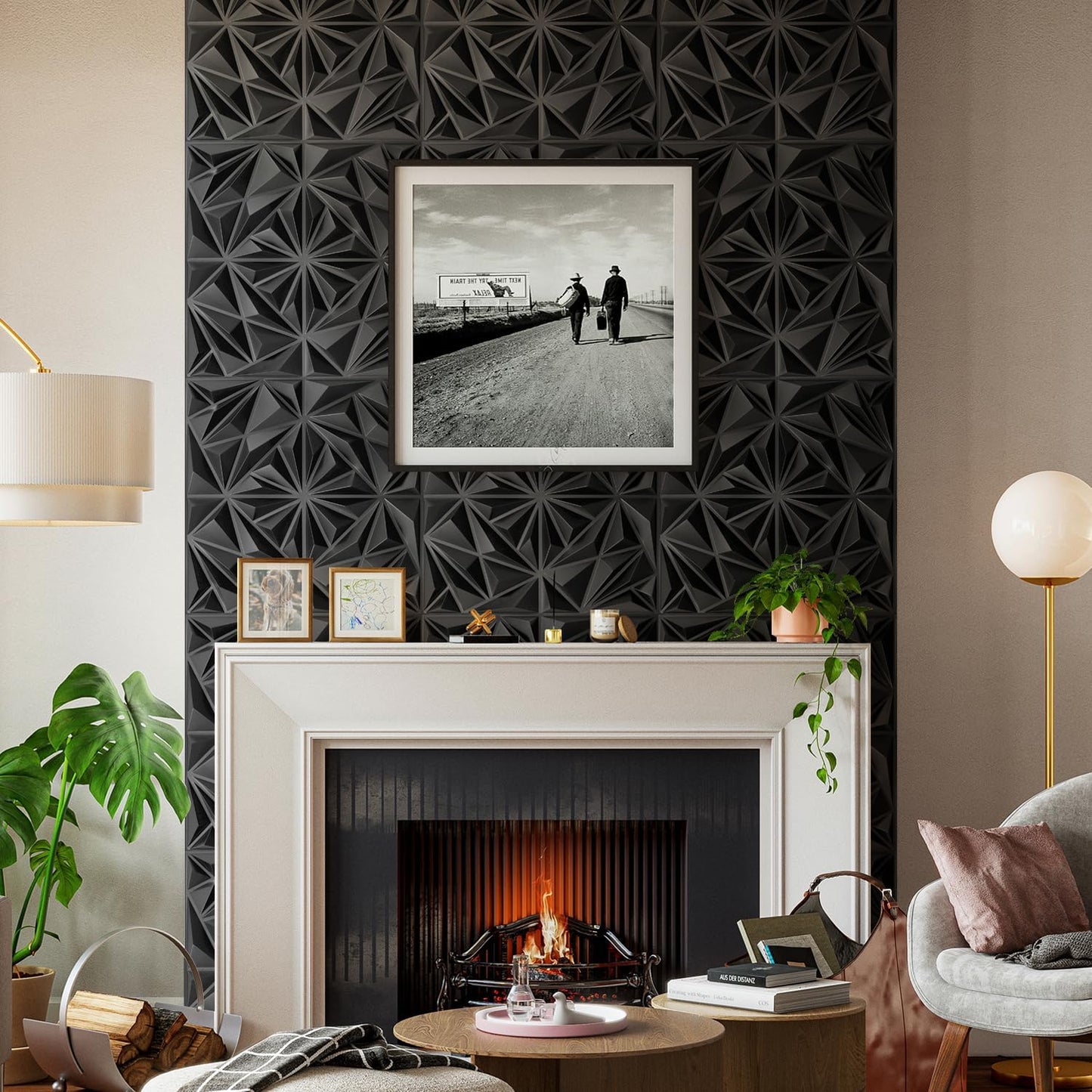 Triangle Diamond Design 3D PVC Wall Panels - Black