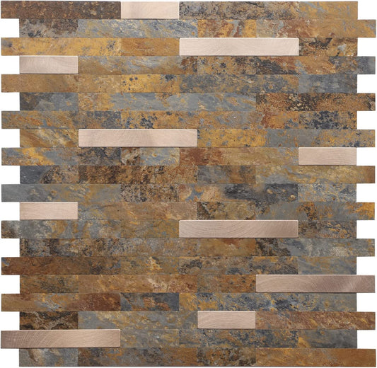 Faux Stone Mixed Metal Linear Blend - Rust Brown with Metal Gold