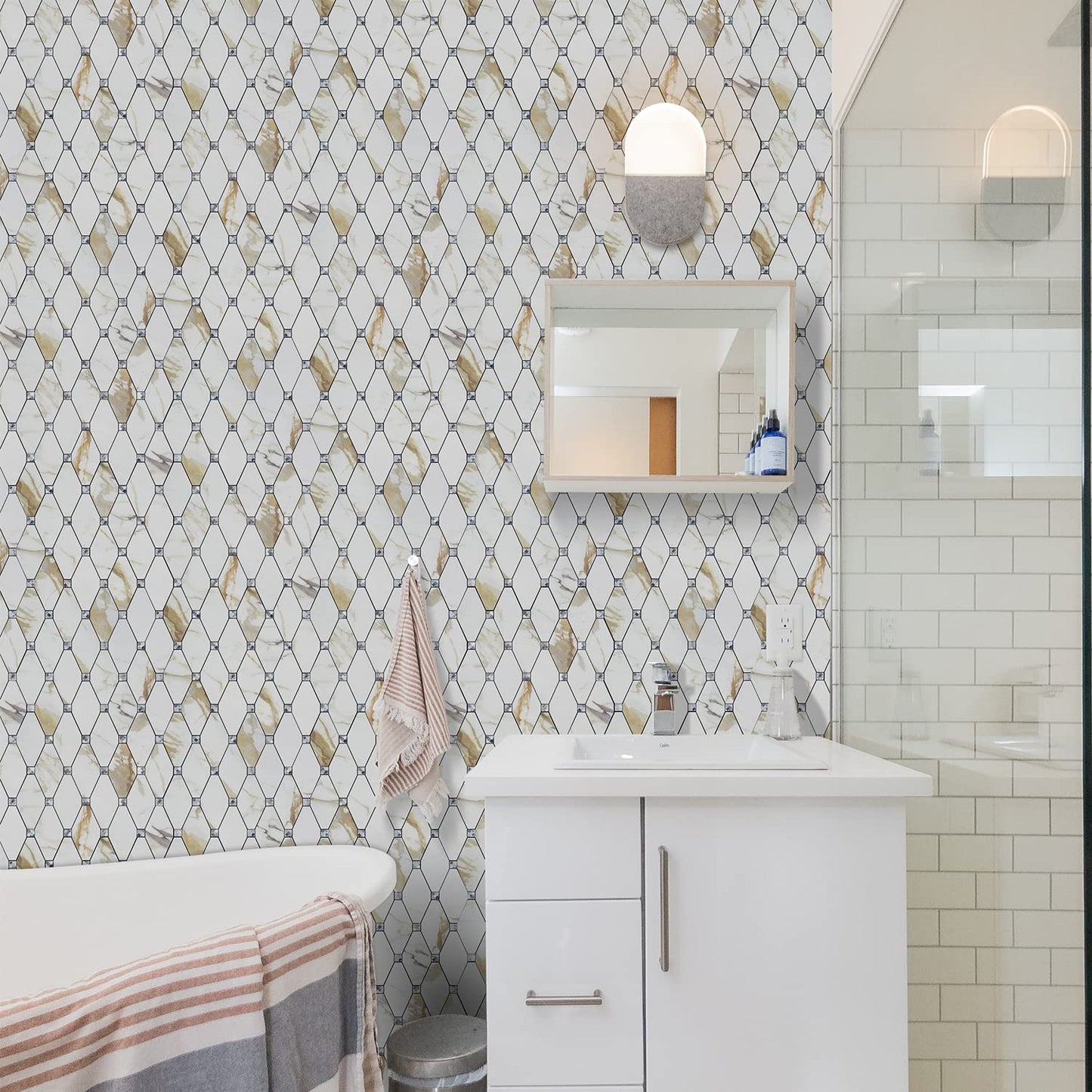 PVC Mixed Glass Mosaic Tile Backsplash - Calacatta Golden