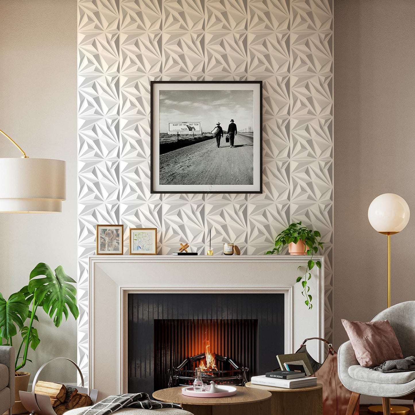 Triangle Diamond Design 3D PVC Wall Panels - White