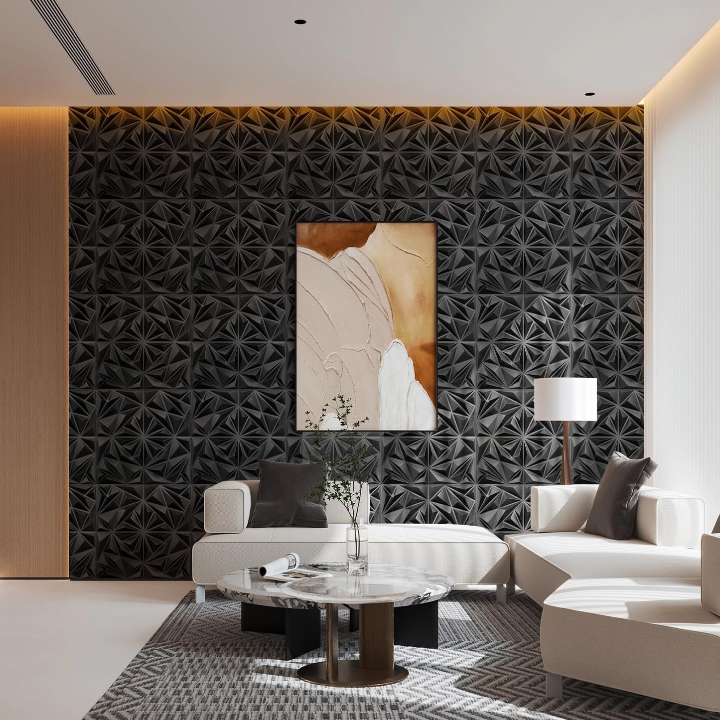 Triangle Diamond Design 3D PVC Wall Panels - Black