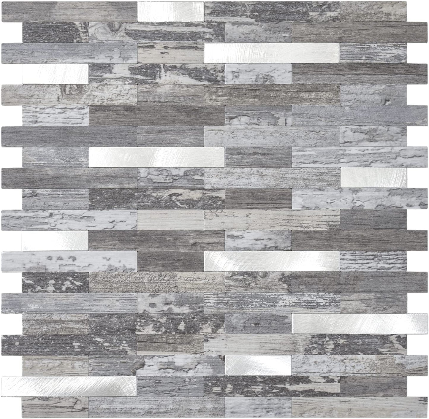 Faux Stone Mixed Metal Linear Blend - Distressed Wood with Metal Silver