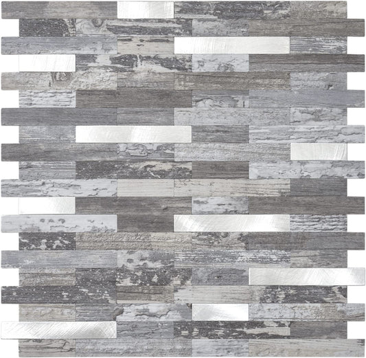 Faux Stone Mixed Metal Linear Blend - Distressed Wood with Metal Silver