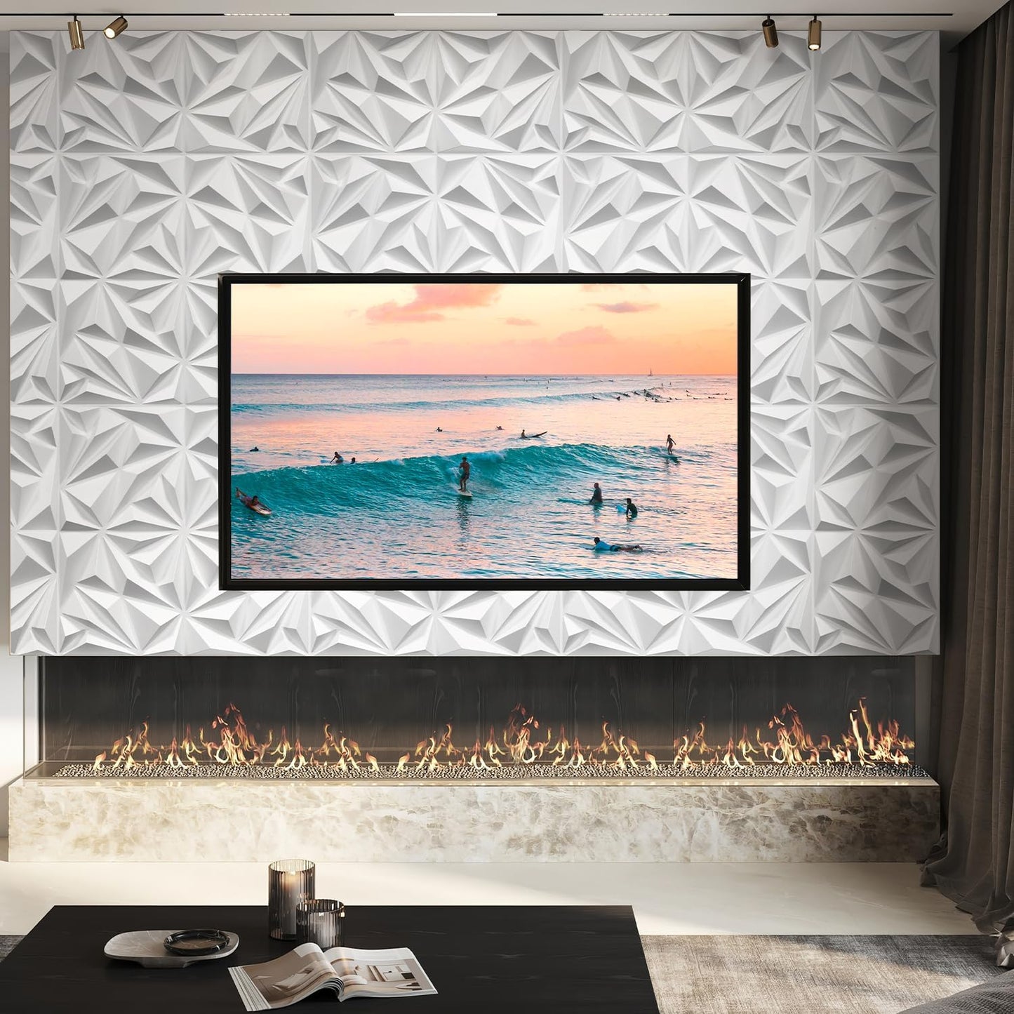 Triangle Diamond Design 3D PVC Wall Panels - White