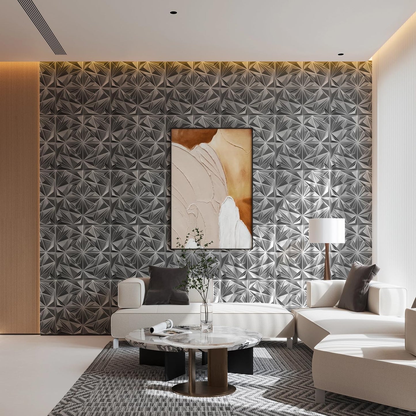 Triangle Diamond Design 3D PVC Wall Panels - Brushed Silver