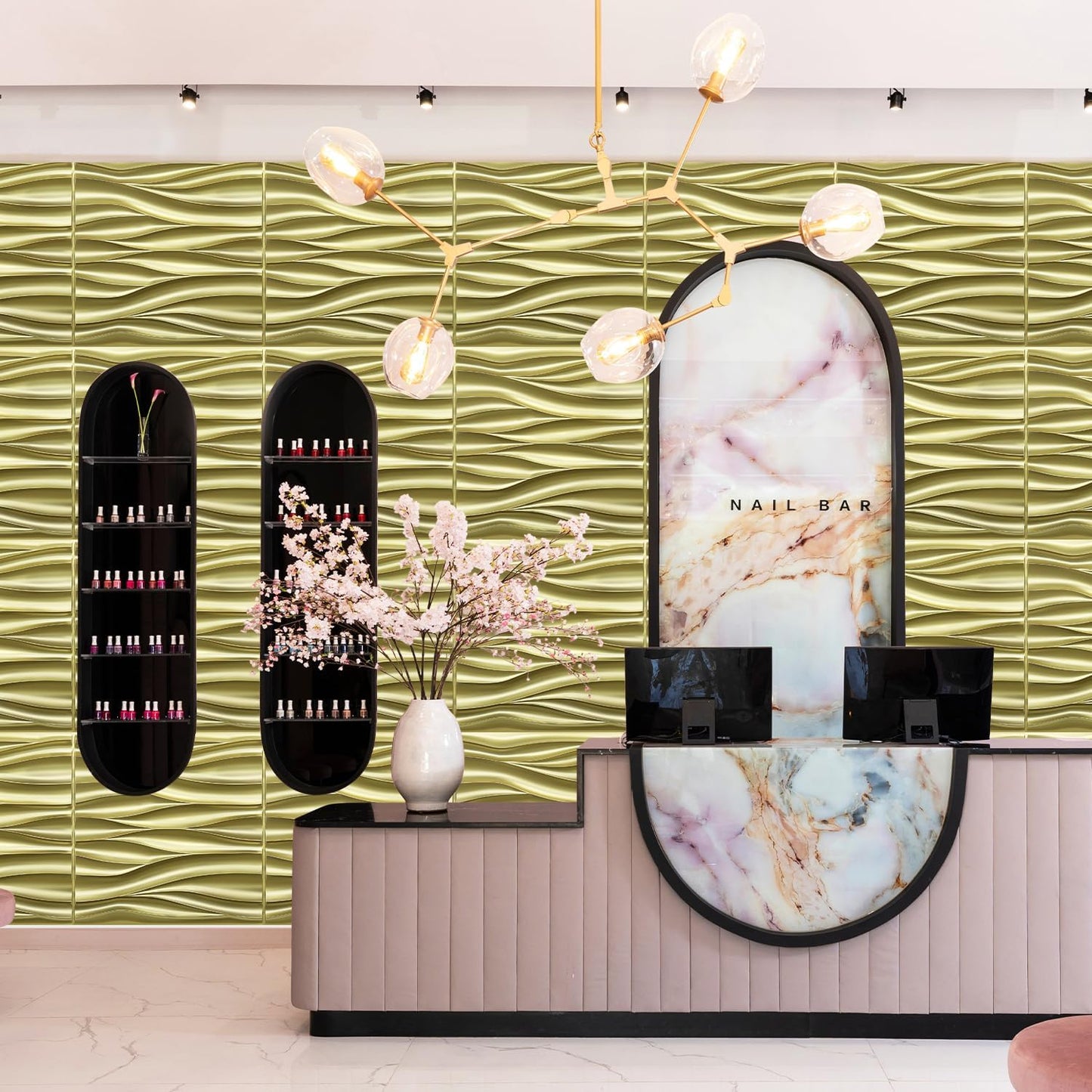 Wave Design Textured PVC Wall Panels - Champaign Gold