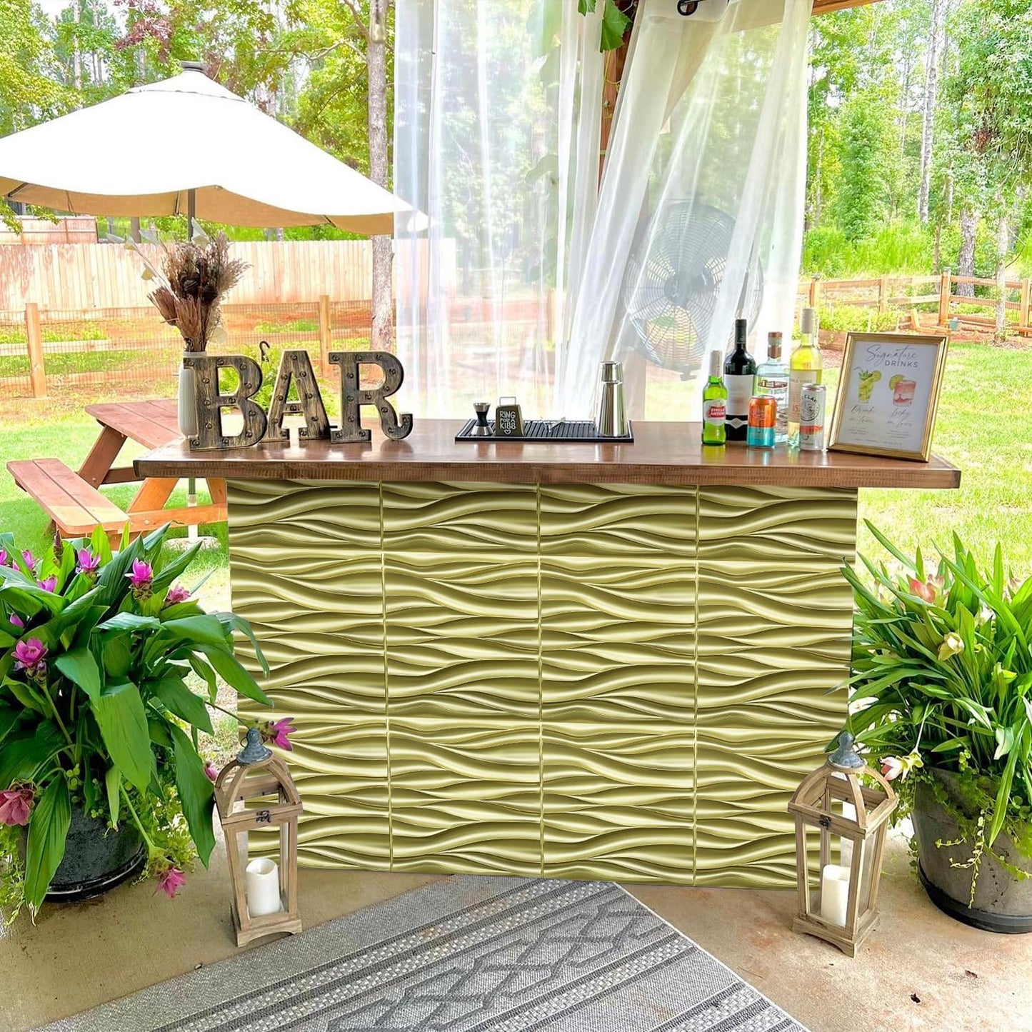 Wave Design Textured PVC Wall Panels - Champaign Gold