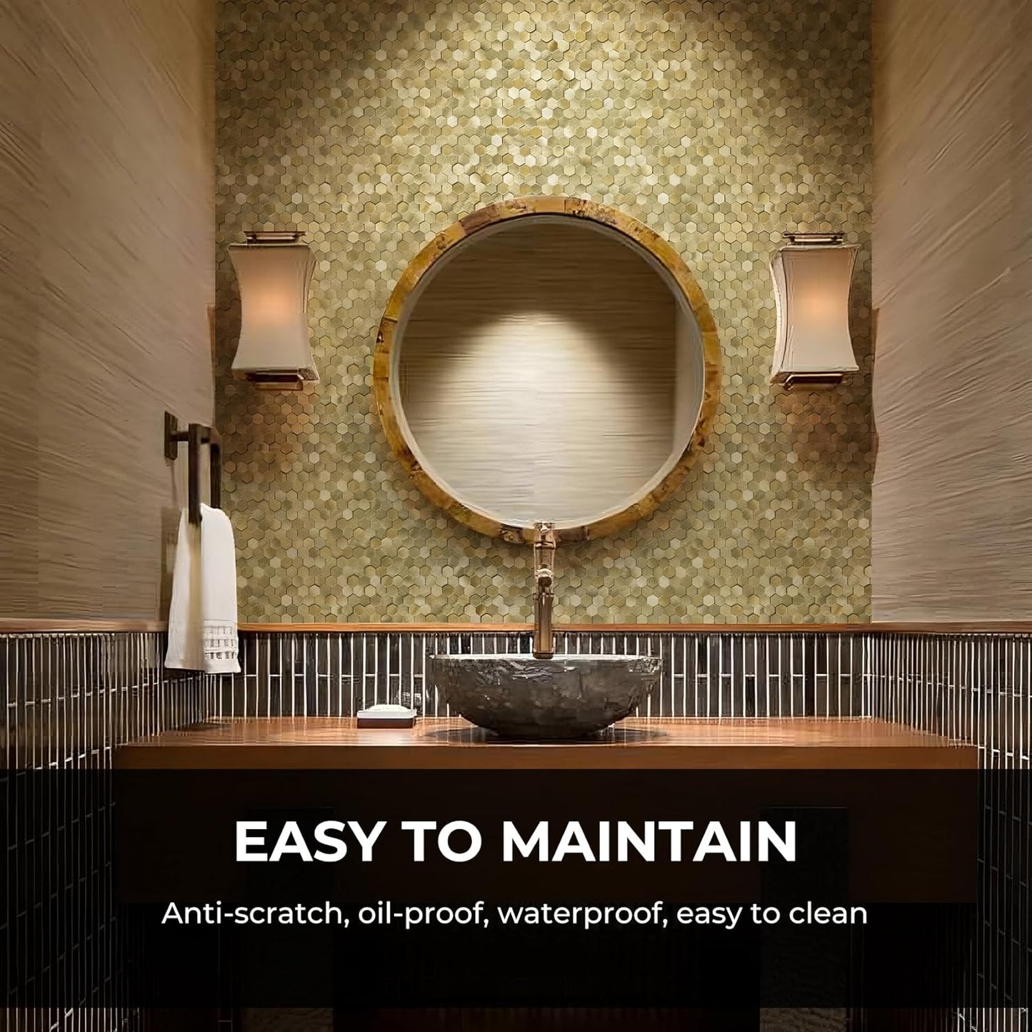 Penny Mosaic Hexagon Peel and Stick Backsplash Tiles - Gold