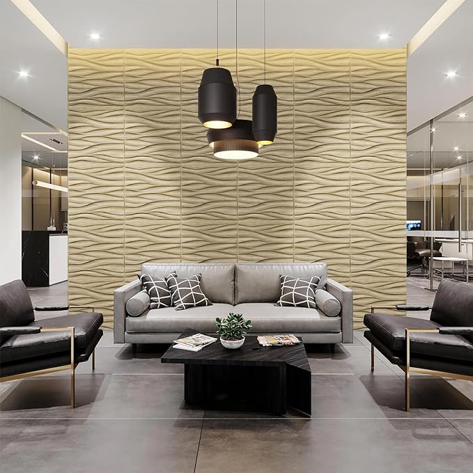 Wave Design Textured PVC Wall Panels - Natural Oak