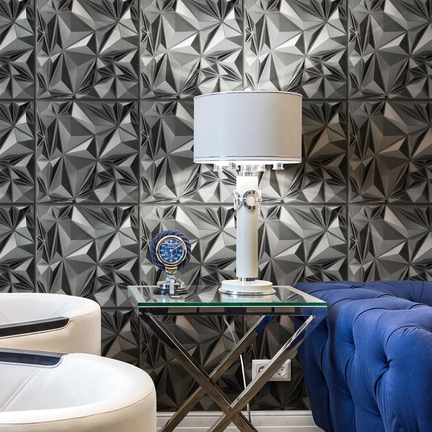 Irregular Diamond 3D Wall Panels - Brushed Silver