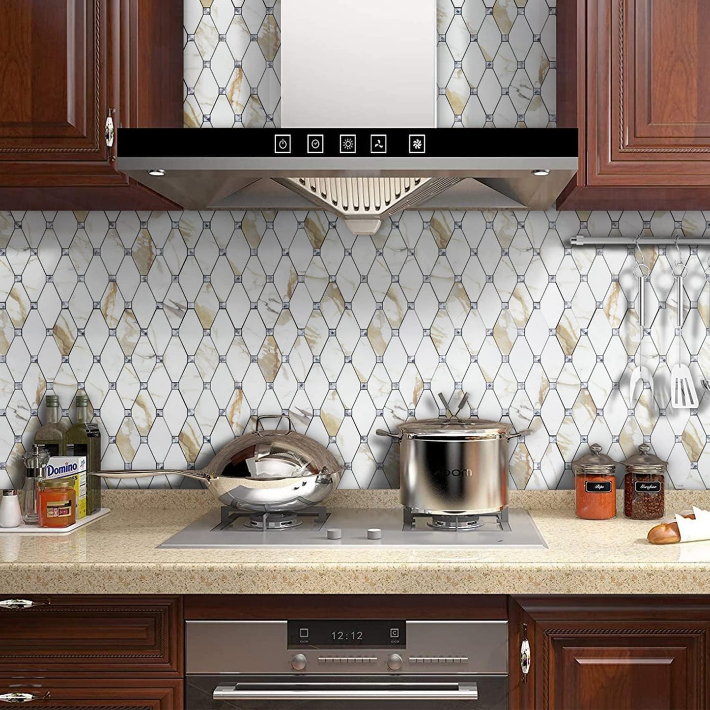 PVC Mixed Glass Mosaic Tile Backsplash - Calacatta Golden