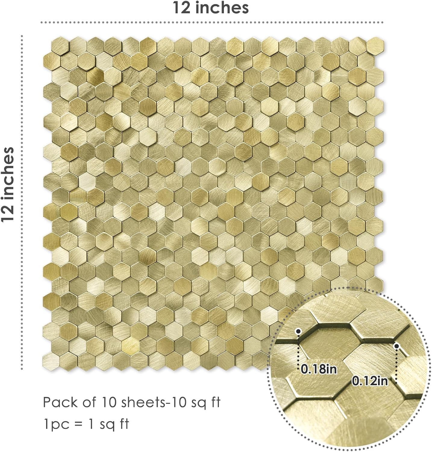 Penny Mosaic Hexagon Peel and Stick Backsplash Tiles - Gold