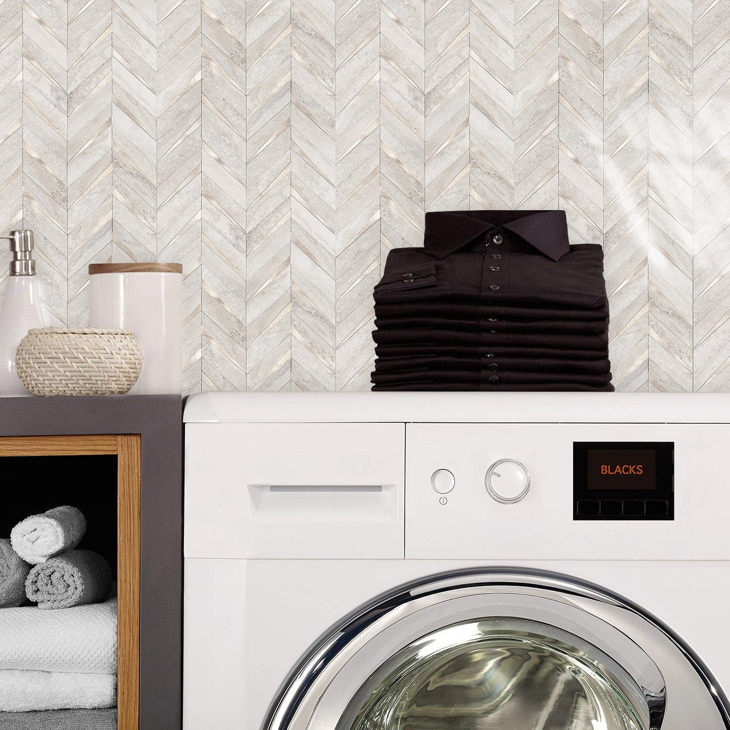 Herringbone Wall Tiles - Beige Mixed Metal Gold