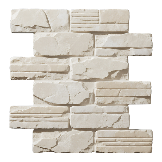 3D Embossed White & Cream Tone Stone Peel and Stick Wall Tile