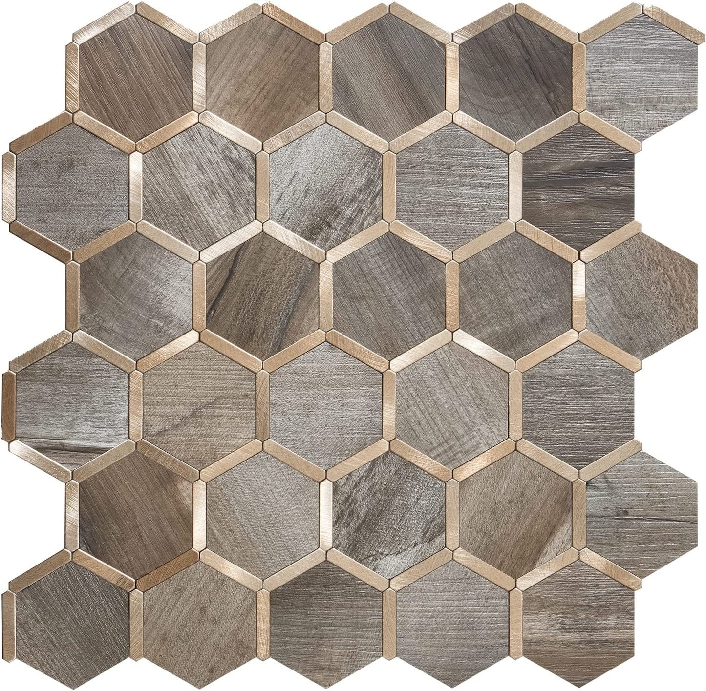 Hexagon Faux Stone Mixed Metal - Wood Texture with Metal Gold