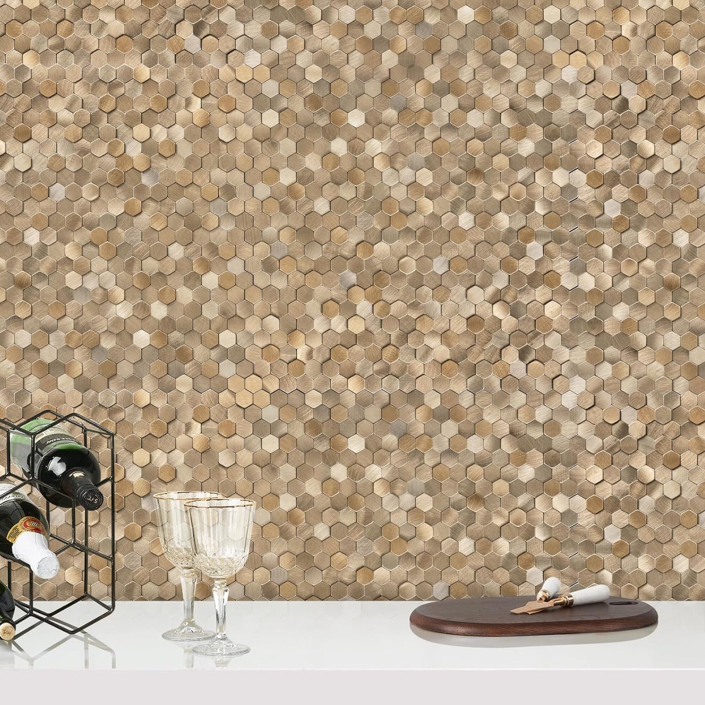 Penny Mosaic Hexagon Peel and Stick Backsplash Tiles - Copper