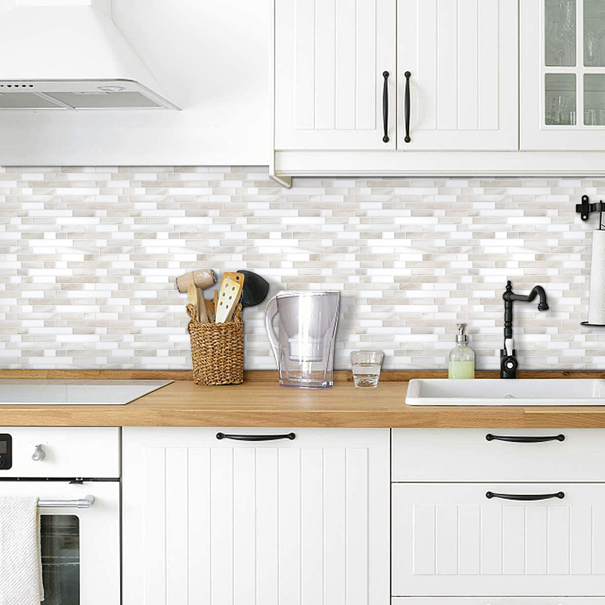 Linear Blend Backsplash - Beige & White