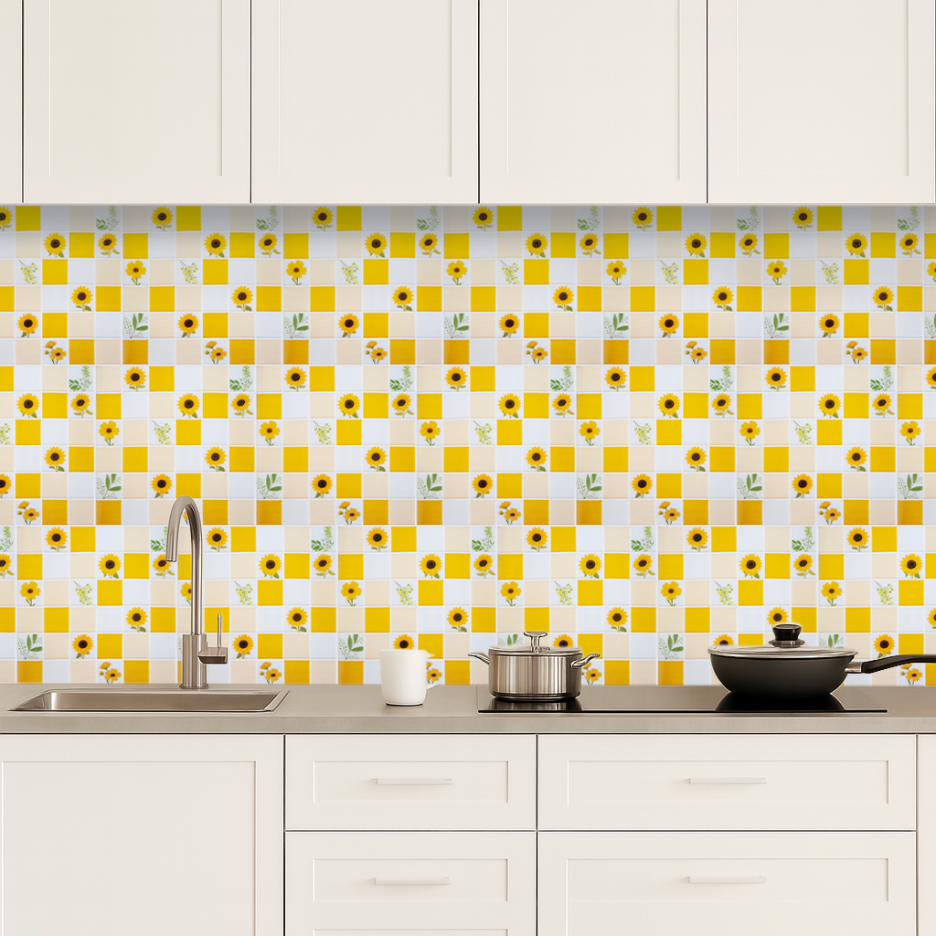3D Bright Sunflower Mosaic Style Peel and Stick Wall Vinyl Tile